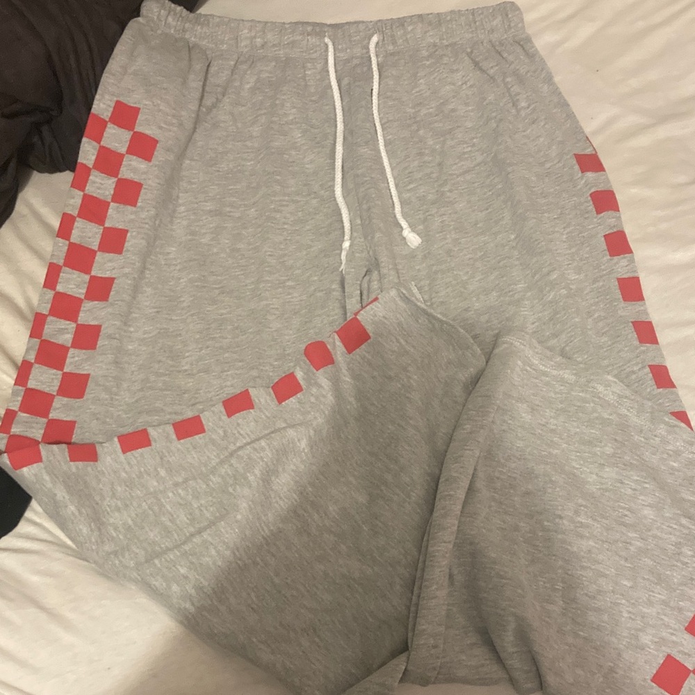 Grayson Threads Gray Sweatpants with Red Checker Trim